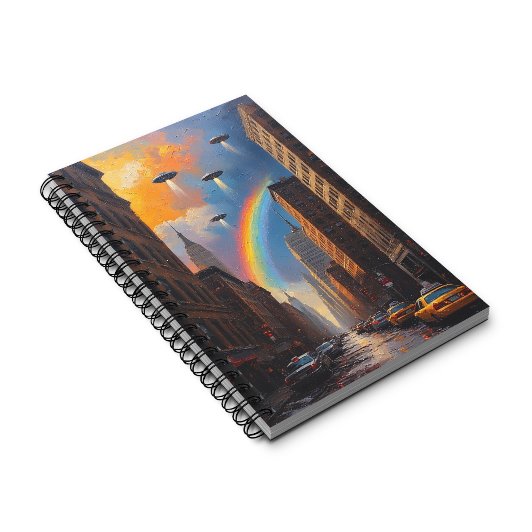 Colorful UFO Spiral Journal for Dreamers, Rainbow Notebook, Travel Diary, Sci-Fi Gift, Art Stationery, Creative Writing - Mutantur Labs LLC