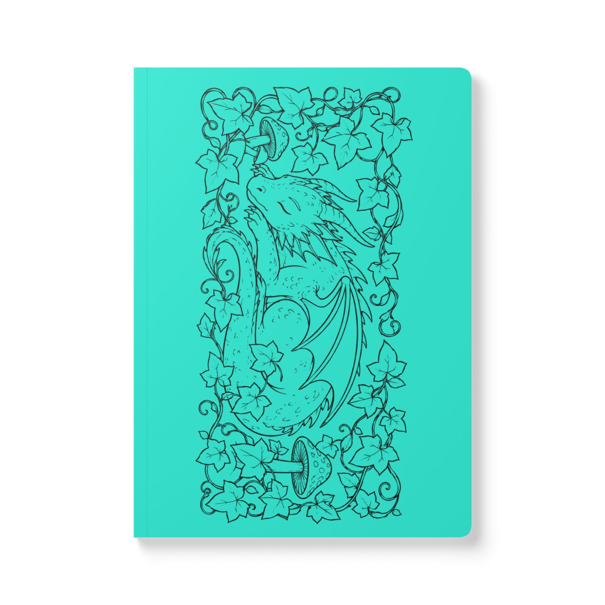 Dragon & Ivy Softcover Journal — Hand-Drawn Sleeping Dragon Illustration