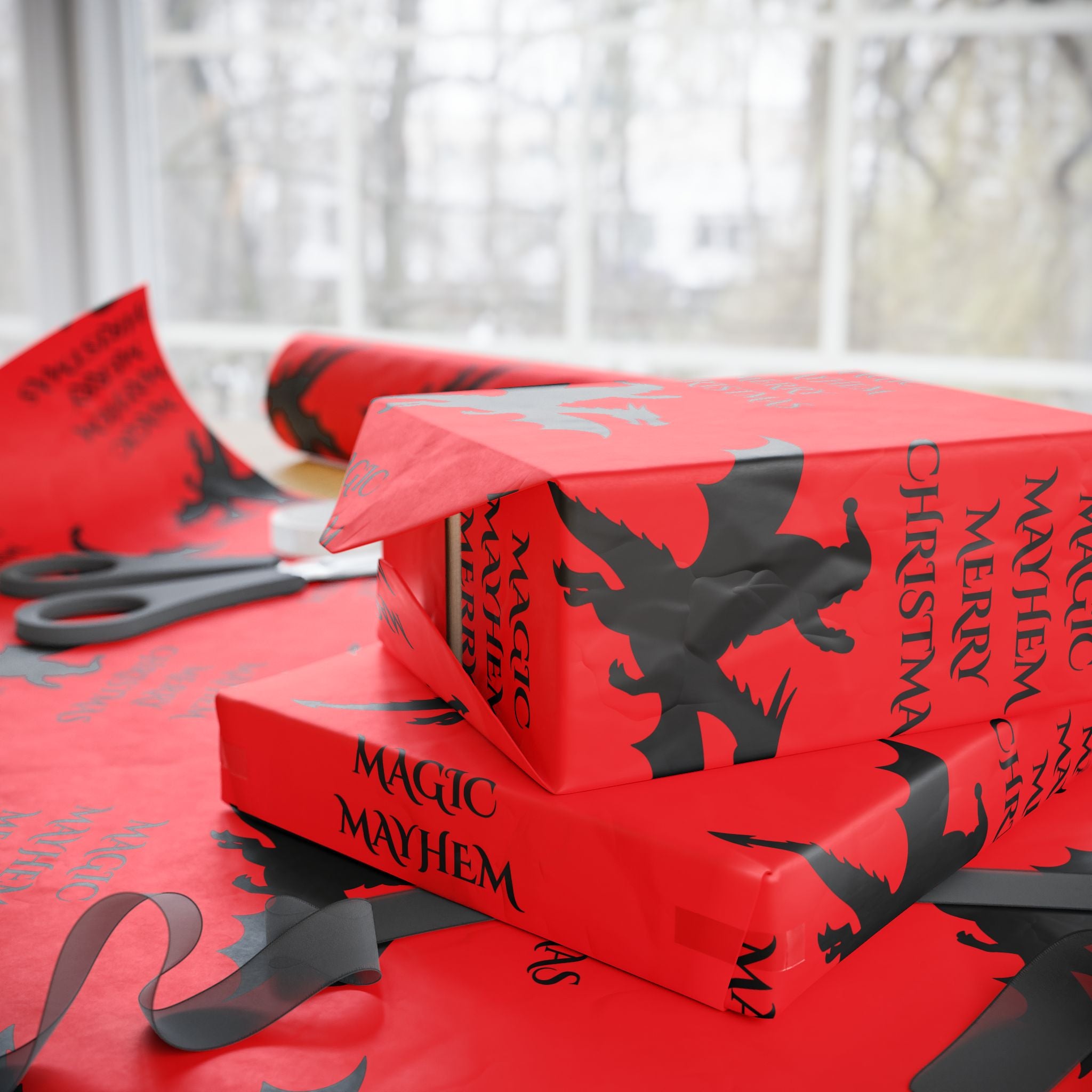 Santa Dragon Magic Mayhem Wrapping Paper — Fantasy Holiday Gift Wrap