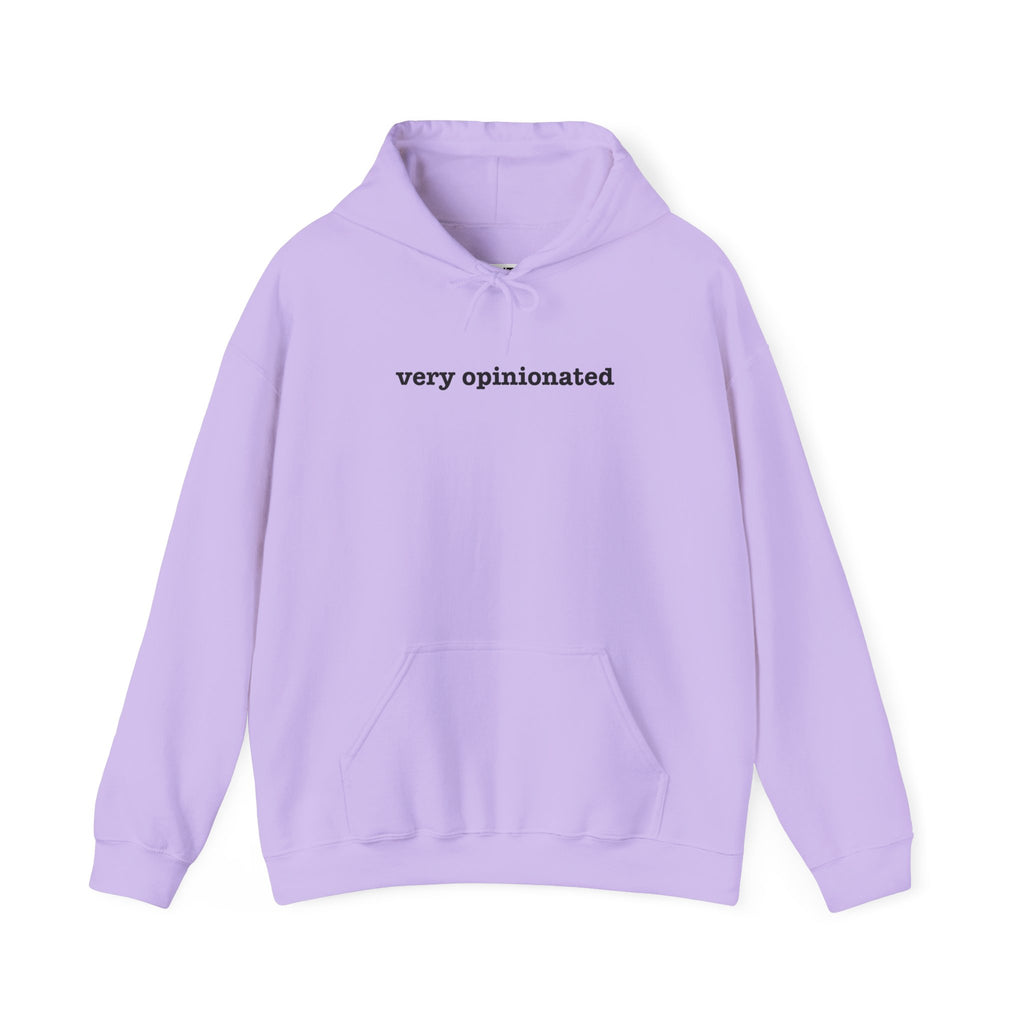Very Opinionated minimal text pullover hoodie, lifestyle shot