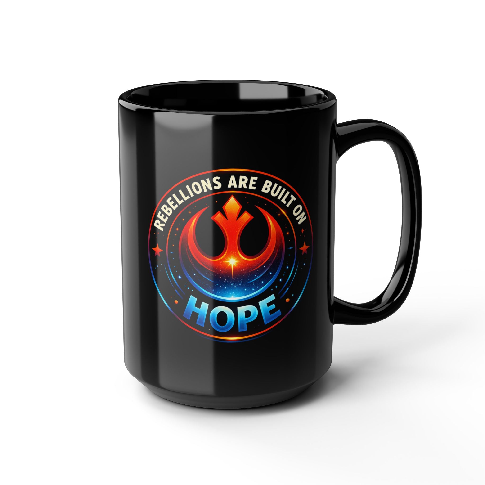 Hope Emblem Mug — Sci Fi Rebellion-Inspired Black Ceramic Coffee Mug - Mutantur Labs LLC