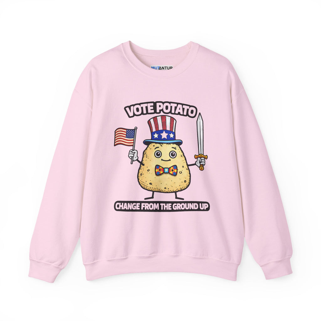 Vote Potato cartoon politician Crewneck Sweatshirt | Change From The Ground Up - Mutantur Labs LLC
