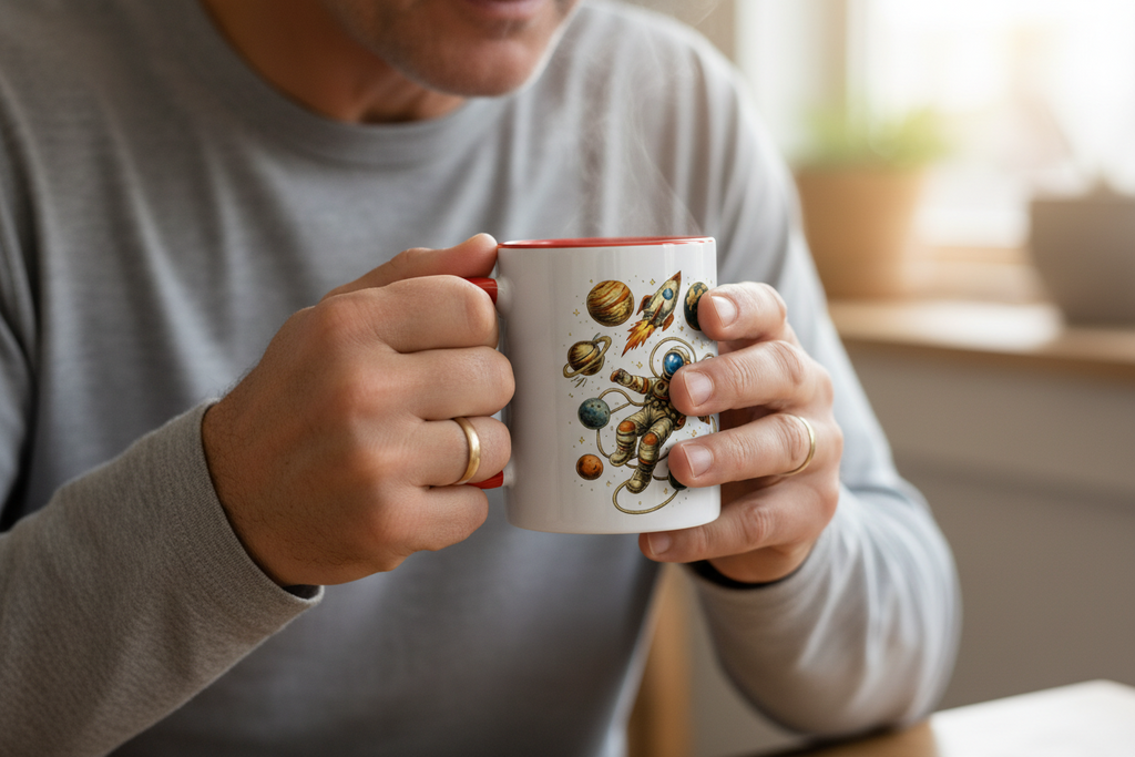 Astronaut in Space Coffee Mug | Rocket Planets Solar System - Mutantur Labs LLC