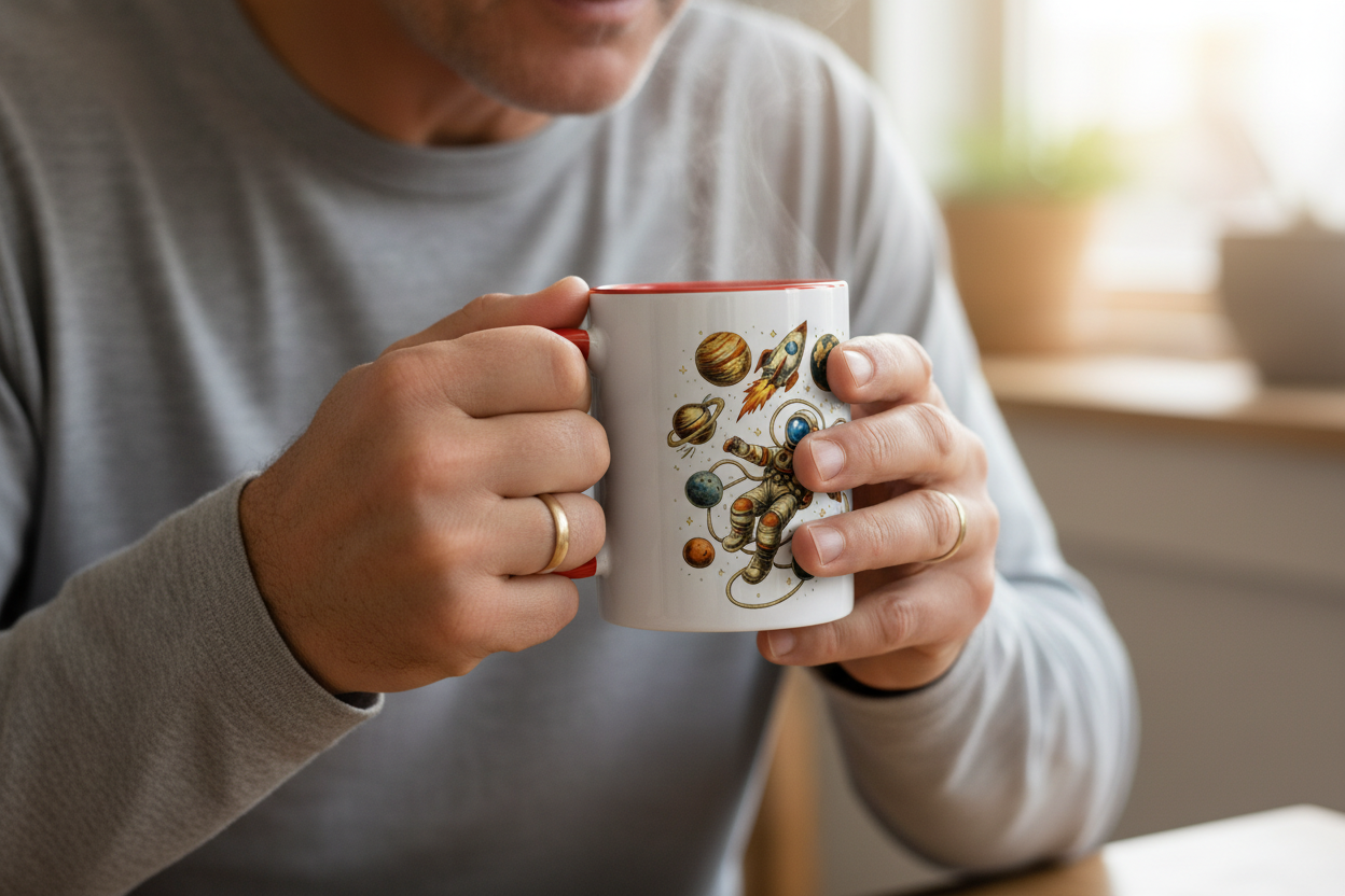 Astronaut in Space Coffee Mug | Rocket Planets Solar System - Mutantur Labs LLC