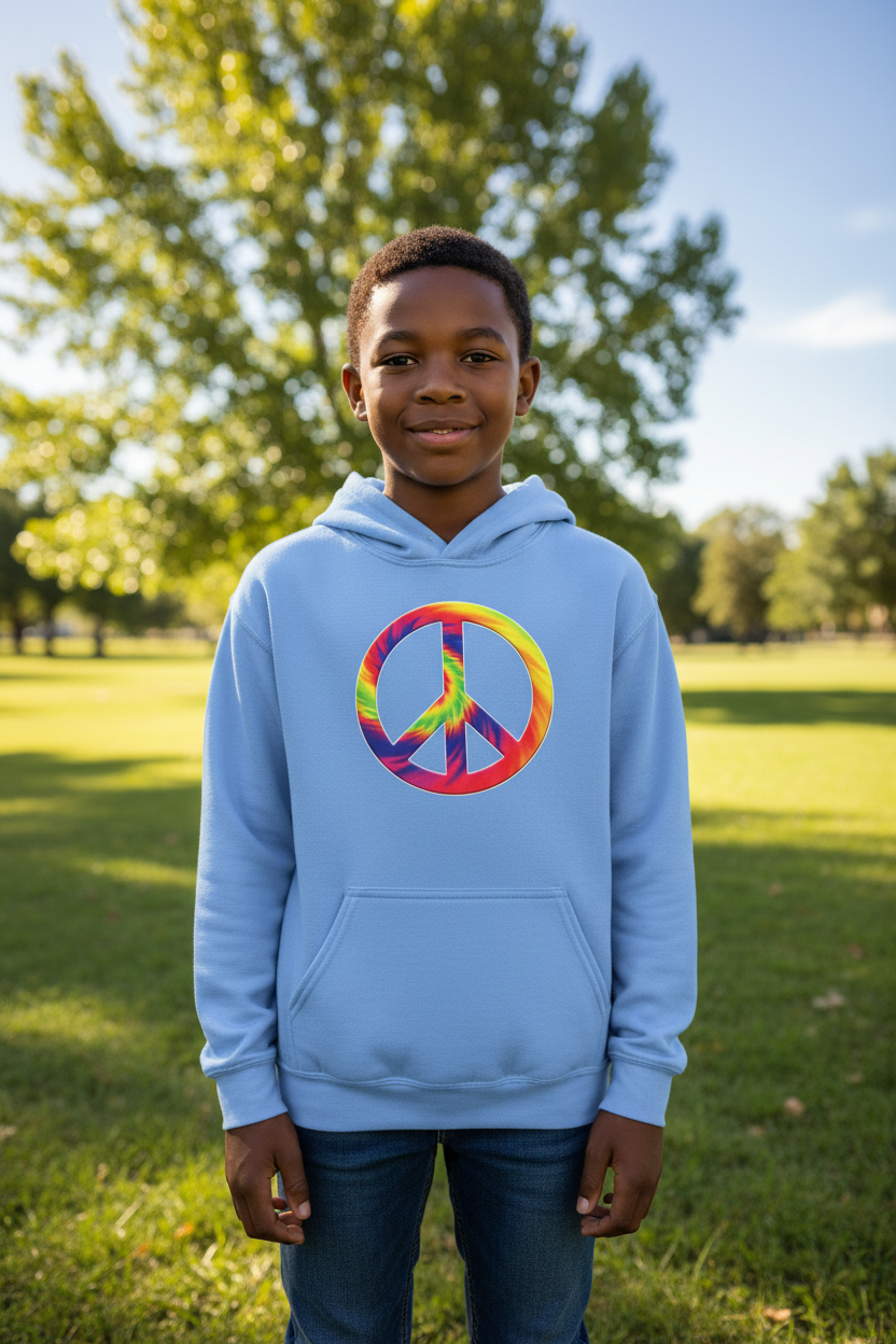 Youth Hoodie - Rainbow Tie-Dye Peace Sign Pullover - Mutantur Labs LLC