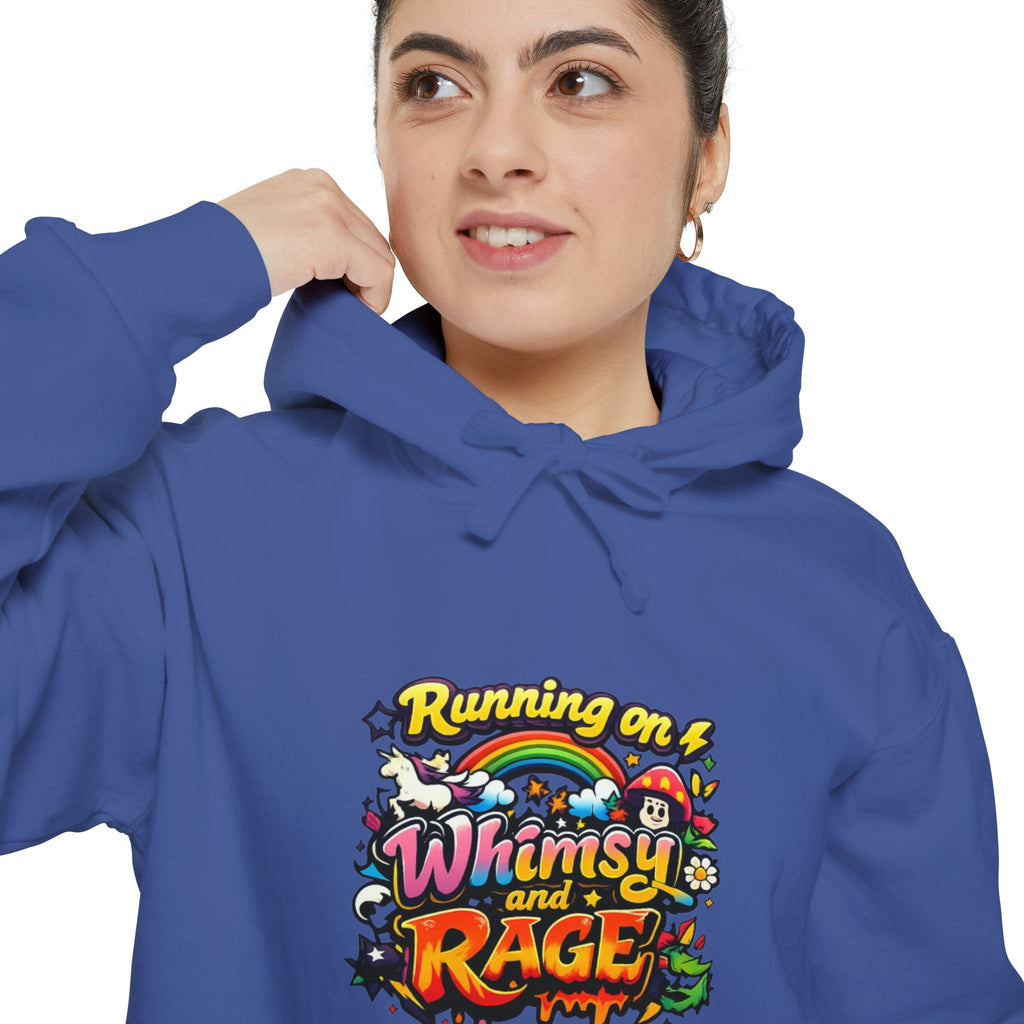 Hoodie — "Running on a Whimsy and Rage" Colorful Graphic Pullover