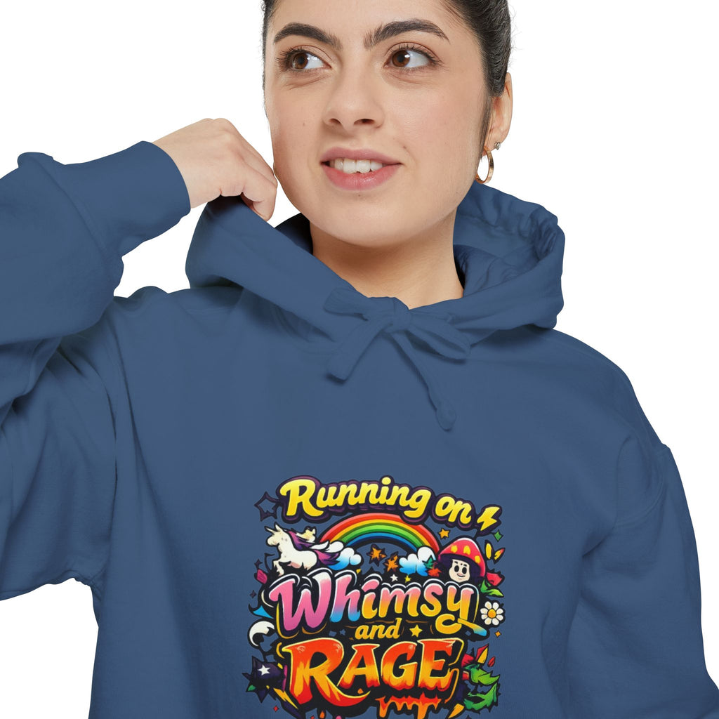 Hoodie — "Running on a Whimsy and Rage" Colorful Graphic Pullover
