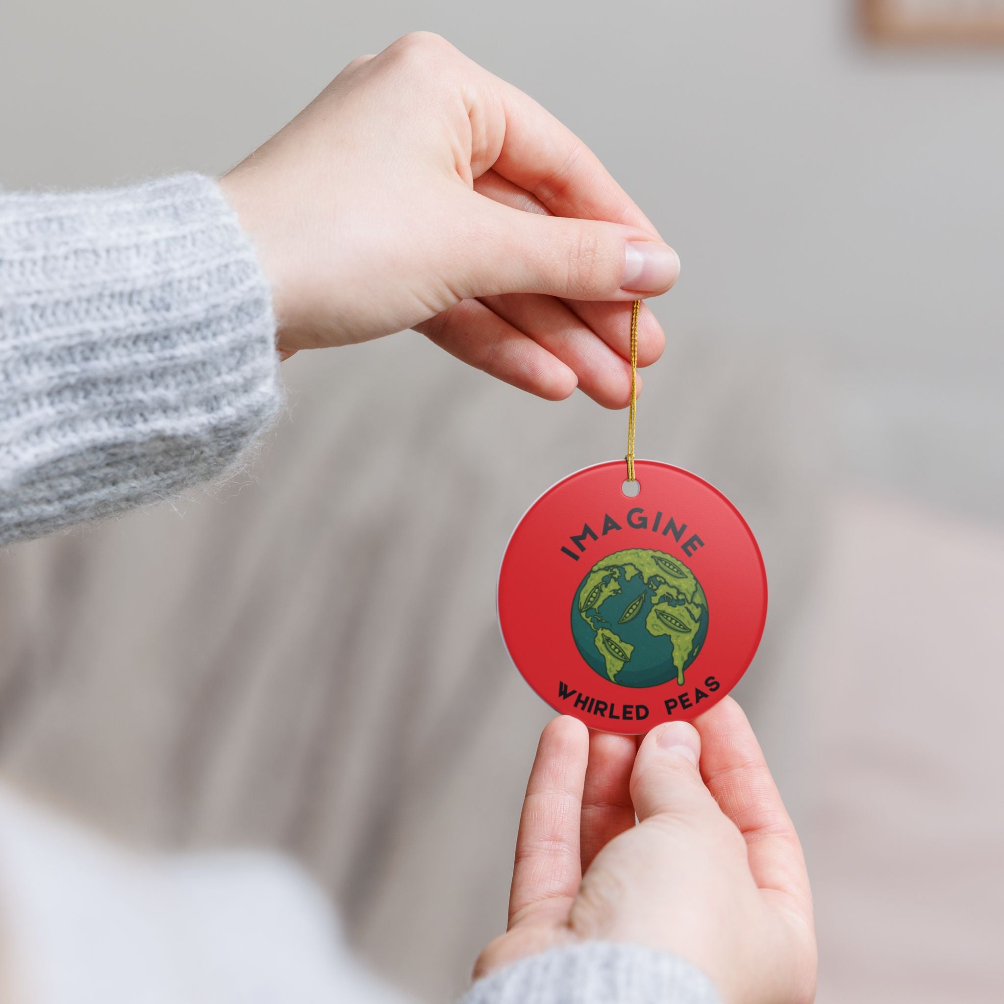 Whimsical Ceramic Ornament - 'Imagine Whirled Peas' Decor, Unique Gift for Christmas, Home Decor, Tree Decoration, Eco-Friendly Ornament