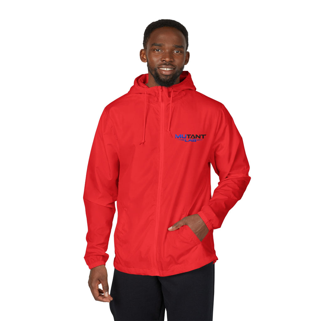 Windbreaker Jacket — Minimal Blue 'MUTANT LABS' Logo Lightweight Hooded Anorak - Mutantur Labs LLC