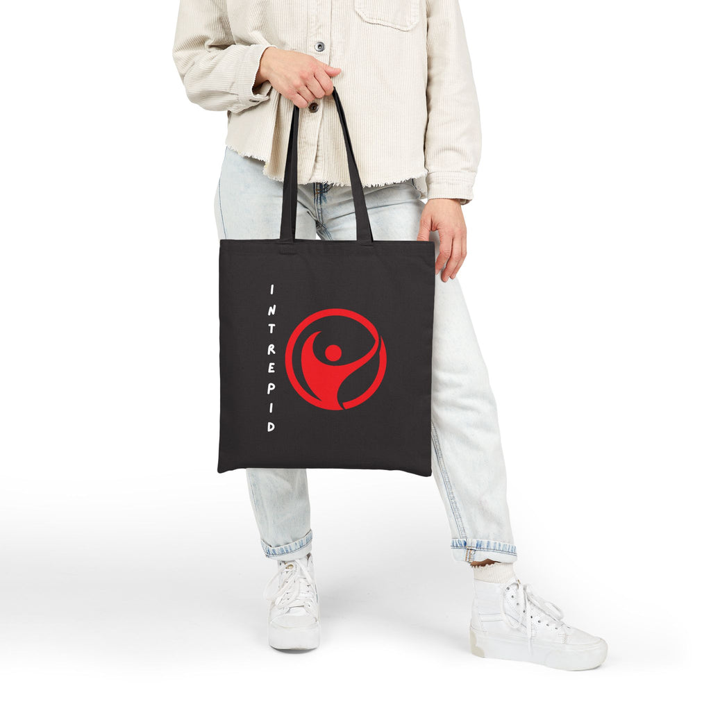 Intrepid Red Emblem Tote Bag | Bold Cotton Graphic Bag - Mutantur Labs LLC