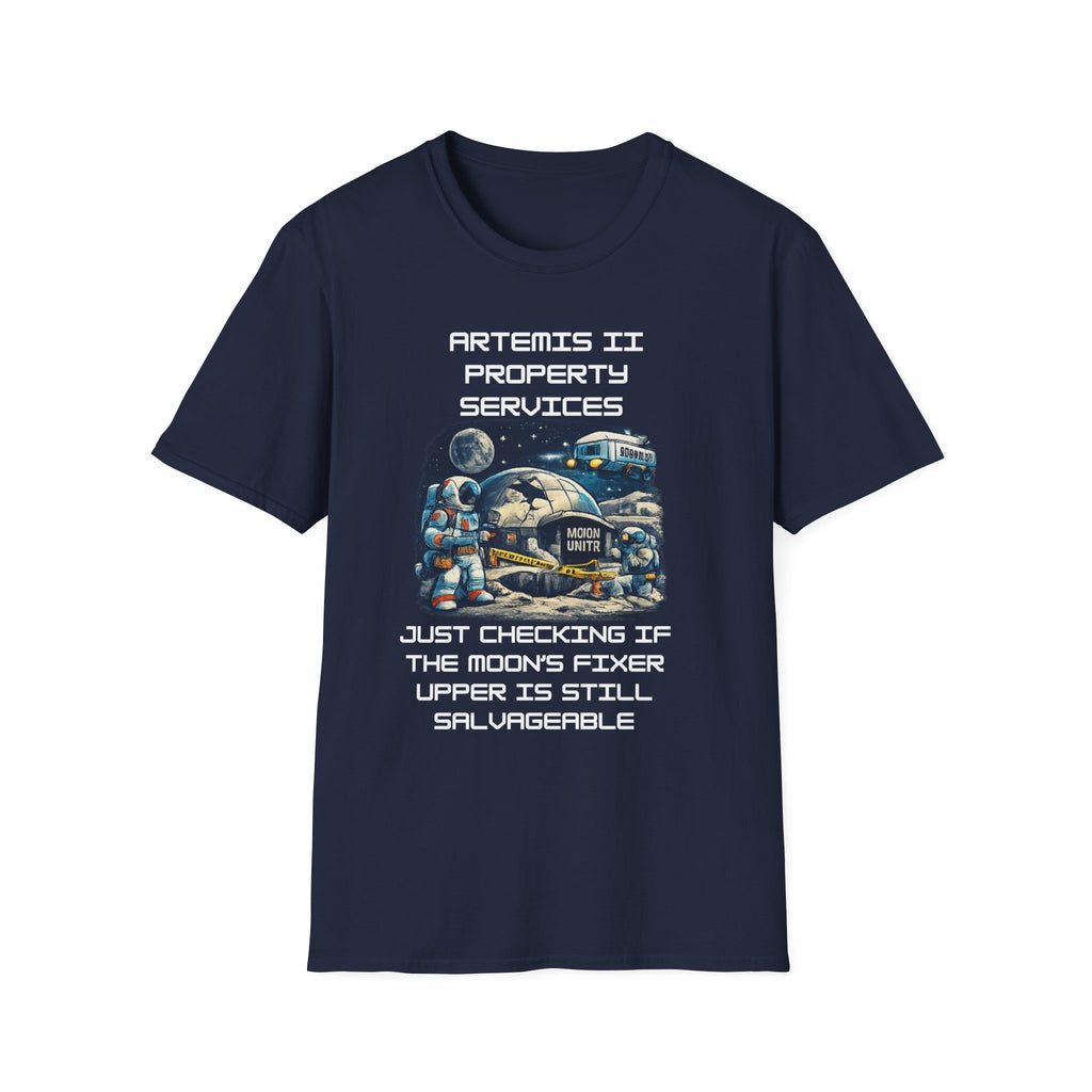 Moonbase Property Services T-Shirt — 'Artemis II Property Services' Space Repair Crew funny Tee - Mutantur Labs LLC