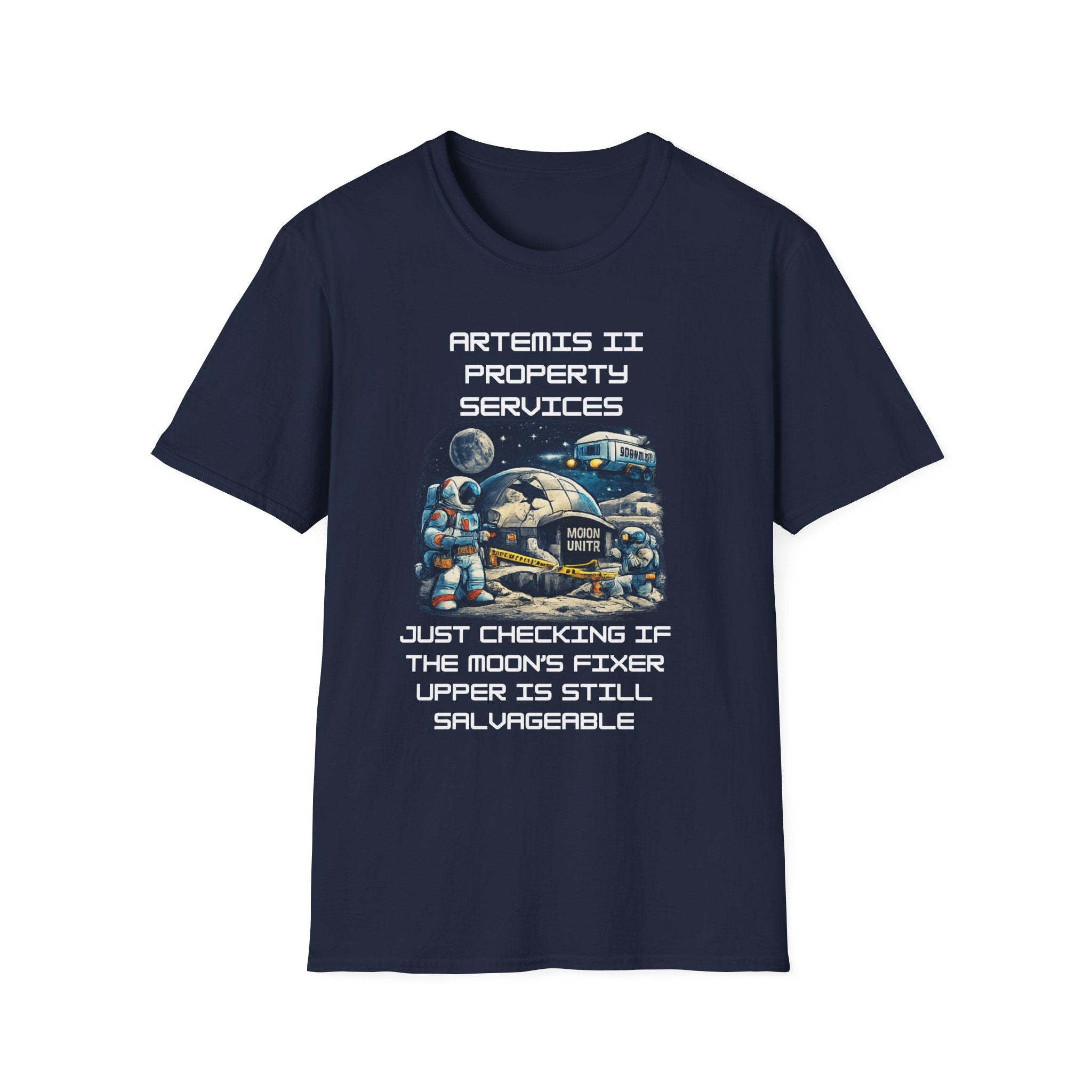 Moonbase Property Services T-Shirt — 'Artemis II Property Services' Space Repair Crew funny Tee - Mutantur Labs LLC