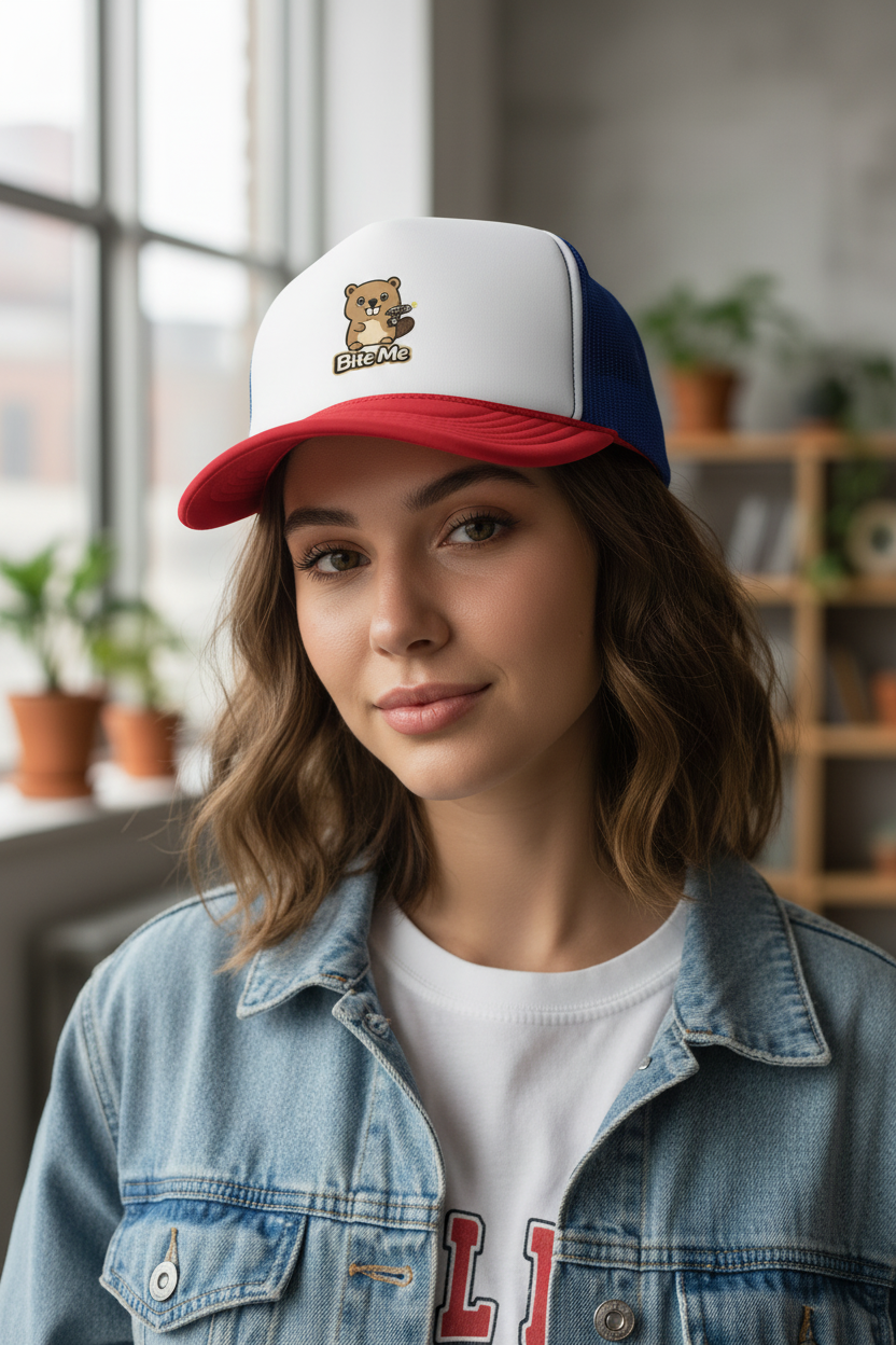 Bite Me Beaver Sci Fi Trucker Hat — Snapback Cap - Mutantur Labs LLC