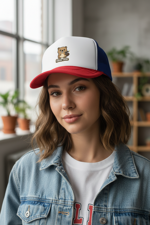 Bite Me Beaver Sci Fi Trucker Hat — Snapback Cap - Mutantur Labs LLC