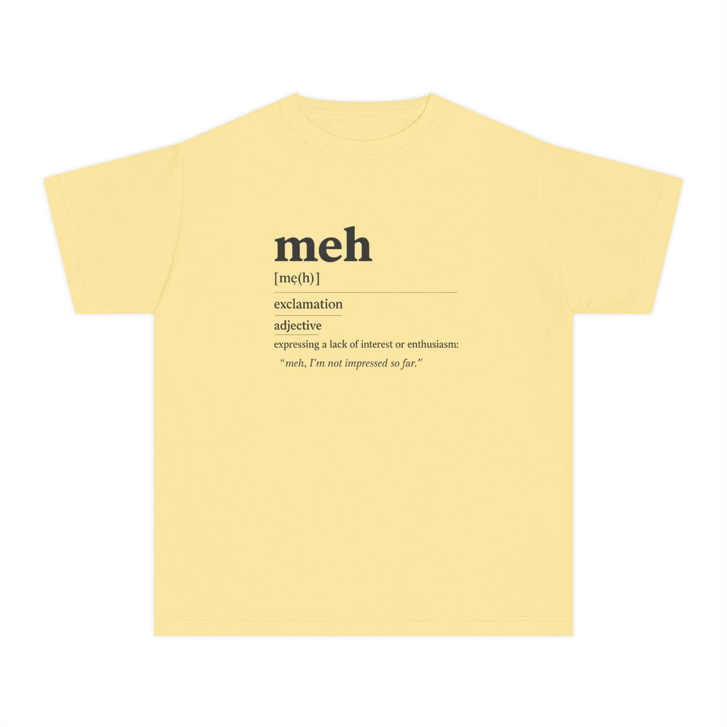 Youth “Meh” Definition T-Shirt — Funny Minimalist Kids Graphic Tee - Mutantur Labs LLC