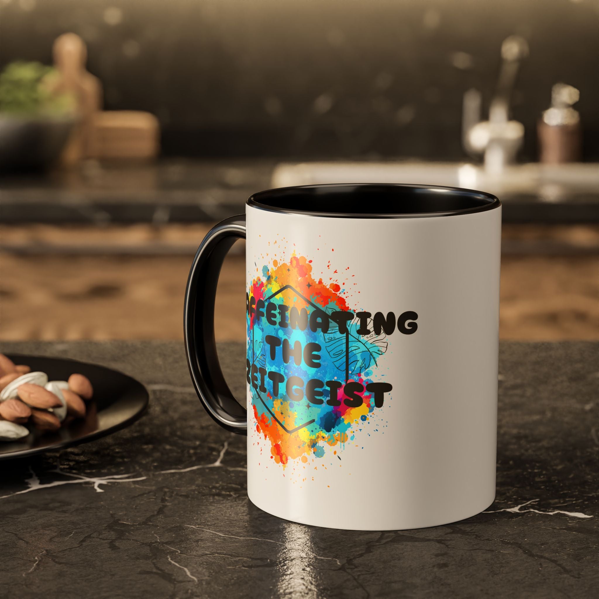 Caffeinating the Zeitgeist Mug | Funny Colorful Coffee Cup - Mutantur Labs LLC