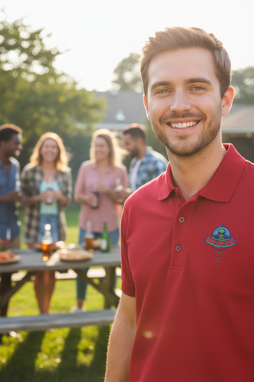 Colorful UFO Embroidered Polo