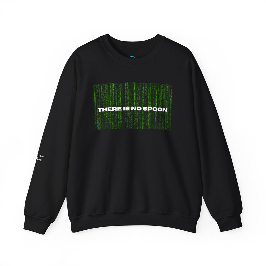 There Is No Spoon Matrix-inspired graphic crewneck sweatshirt, front view