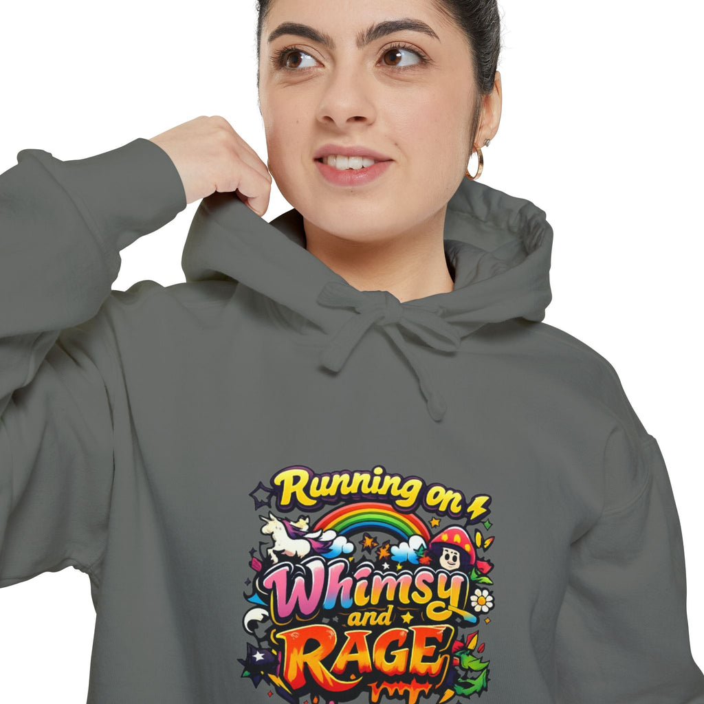 Hoodie — "Running on a Whimsy and Rage" Colorful Graphic Pullover