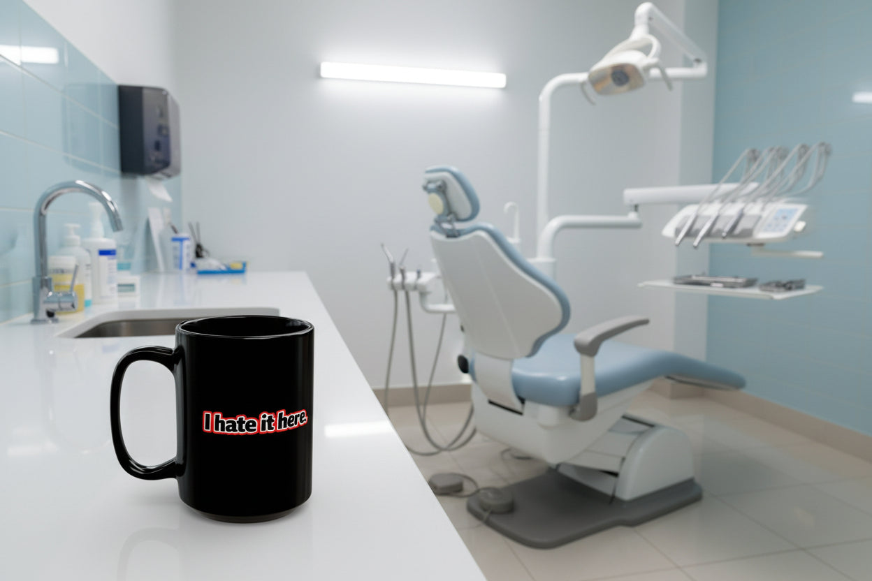 I Hate It Here Mug — Funny Black 15oz Coffee Cup - Mutantur Labs LLC