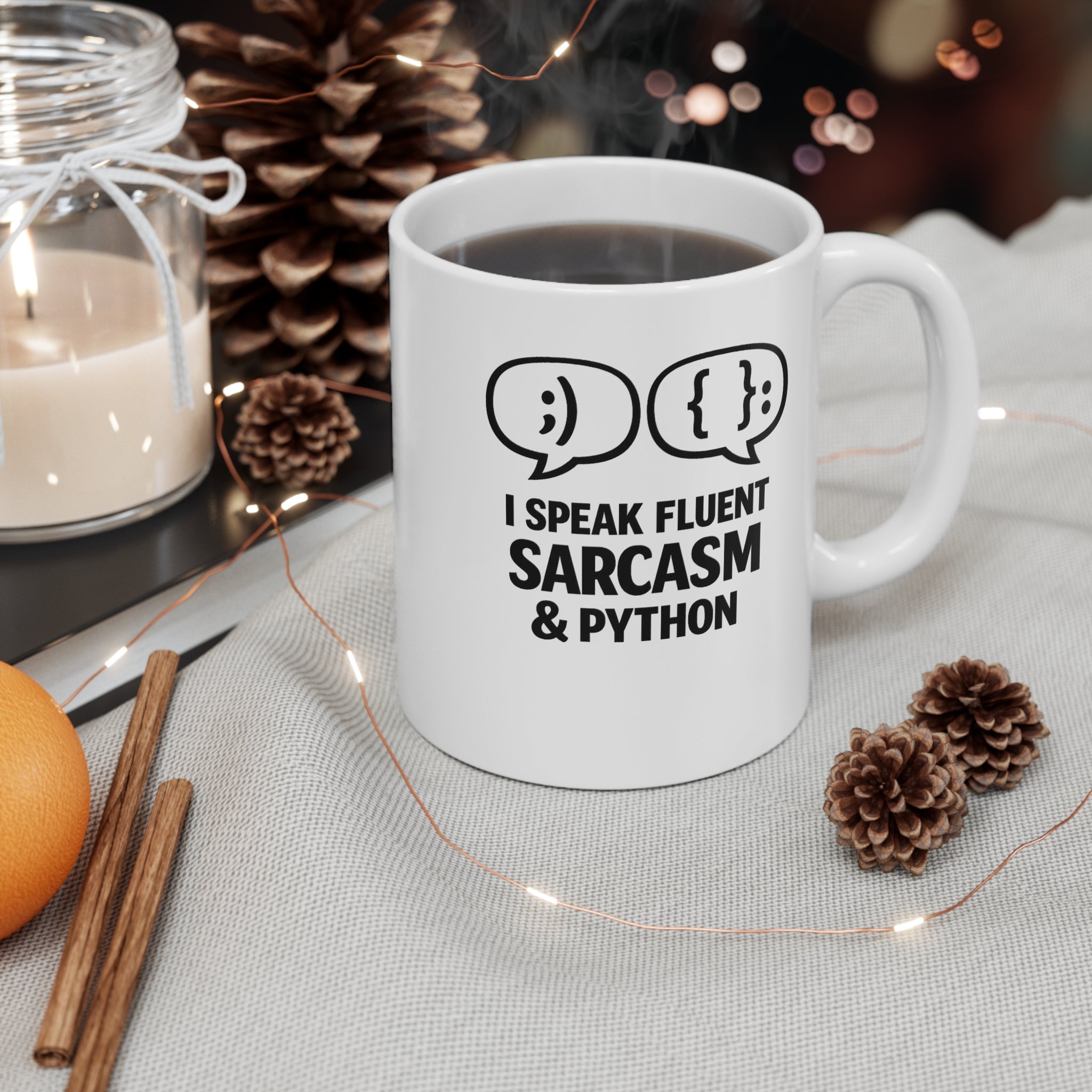 Python Mug — I Speak Fluent Sarcasm & Python 11oz Coffee Cup - Mutantur Labs LLC