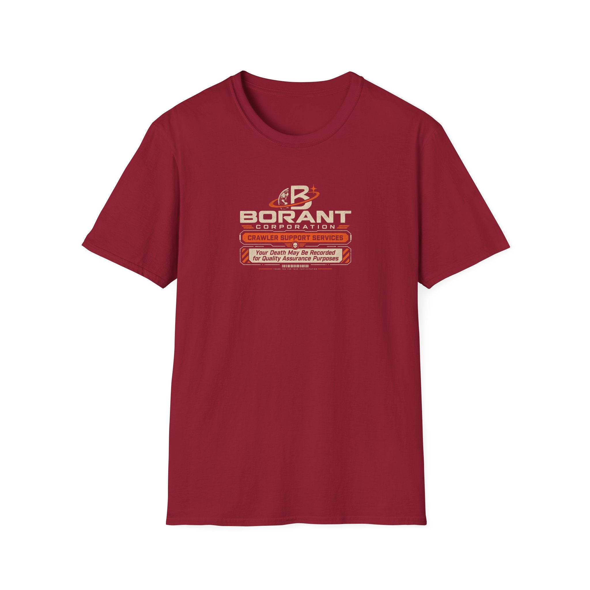 Borant Corporation Crawler Support Services T-Shirt — 'Your Death May Be Recorded' Retro Sci‑Fi Tee