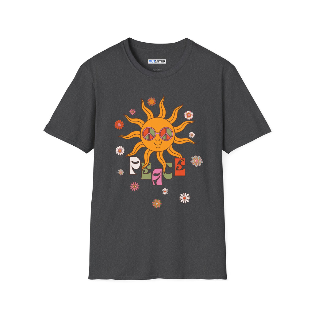 Retro Smiling Sun Peace T-Shirt | 70s Hippie Graphic Tee - Mutantur Labs LLC