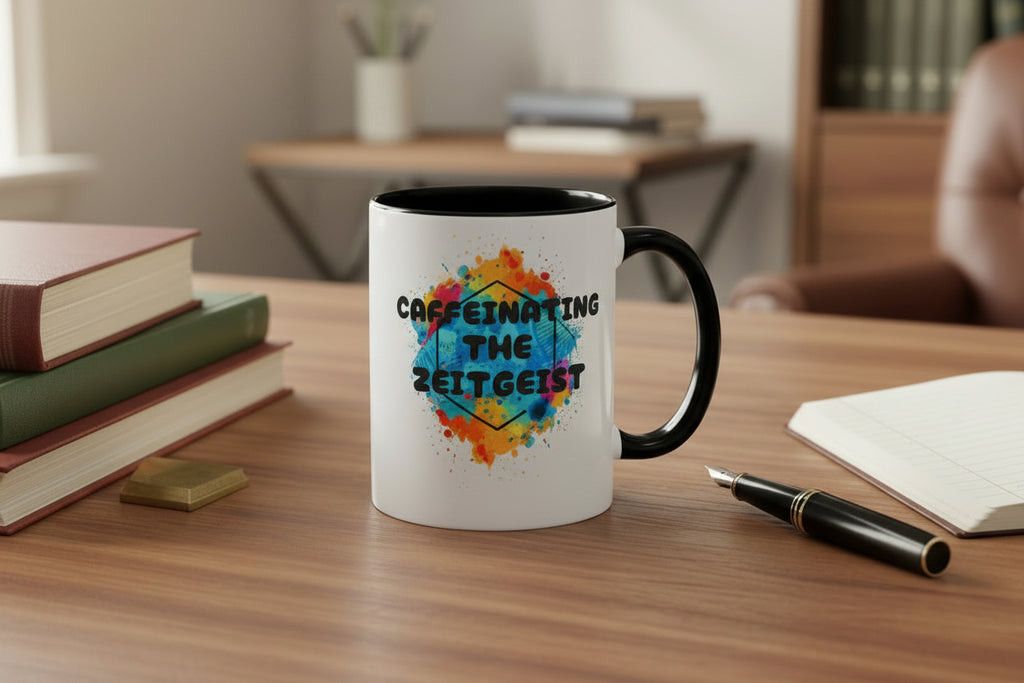 Caffeinating the Zeitgeist Mug | Funny Colorful Coffee Cup - Mutantur Labs LLC