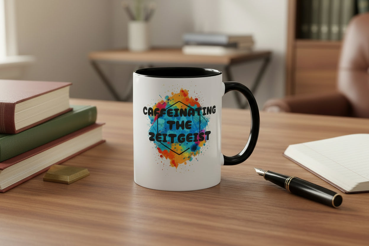 Caffeinating the Zeitgeist Mug | Funny Colorful Coffee Cup - Mutantur Labs LLC