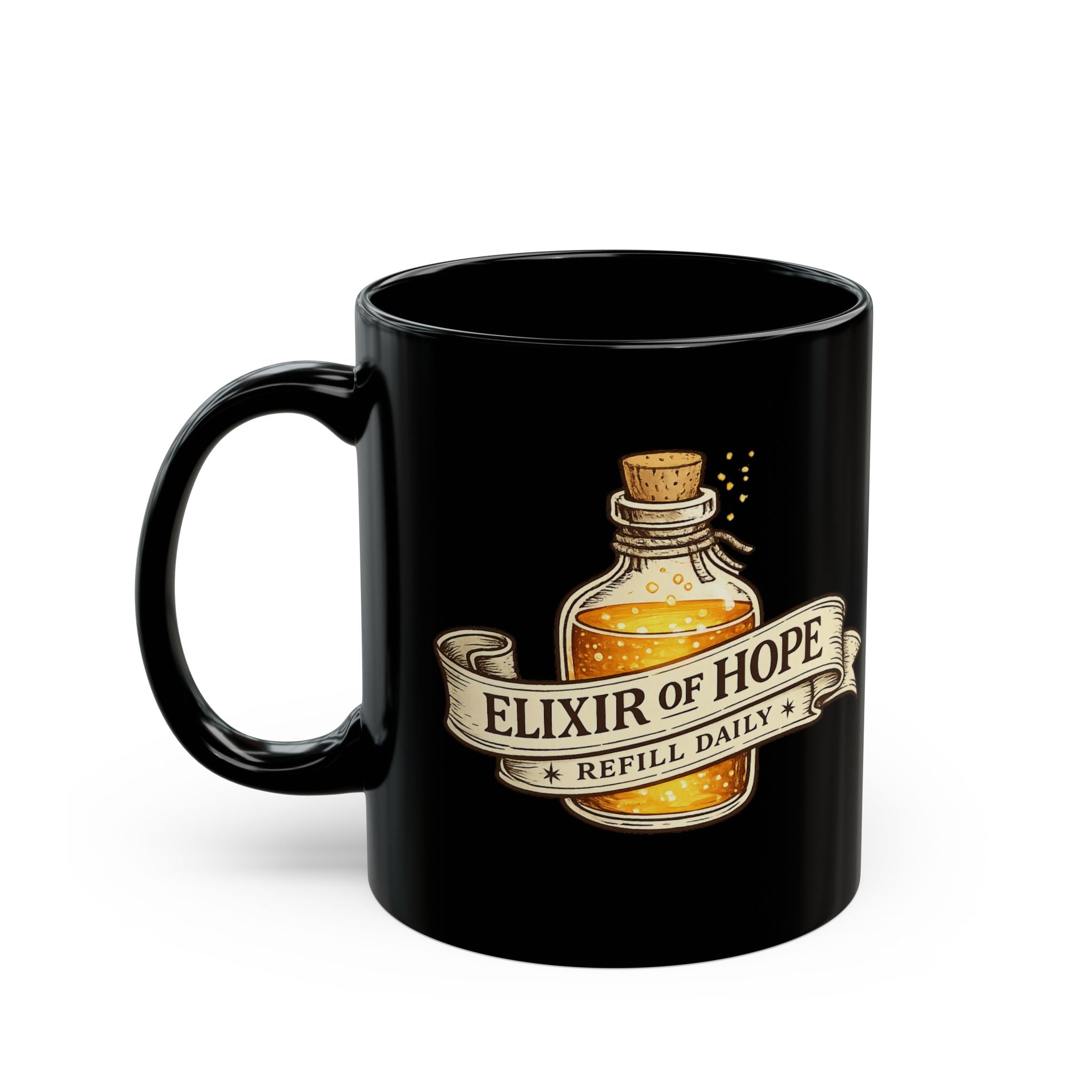 Elixir of Hope Black Ceramic Mug | Fantasy Potion Coffee Mug, 11 oz