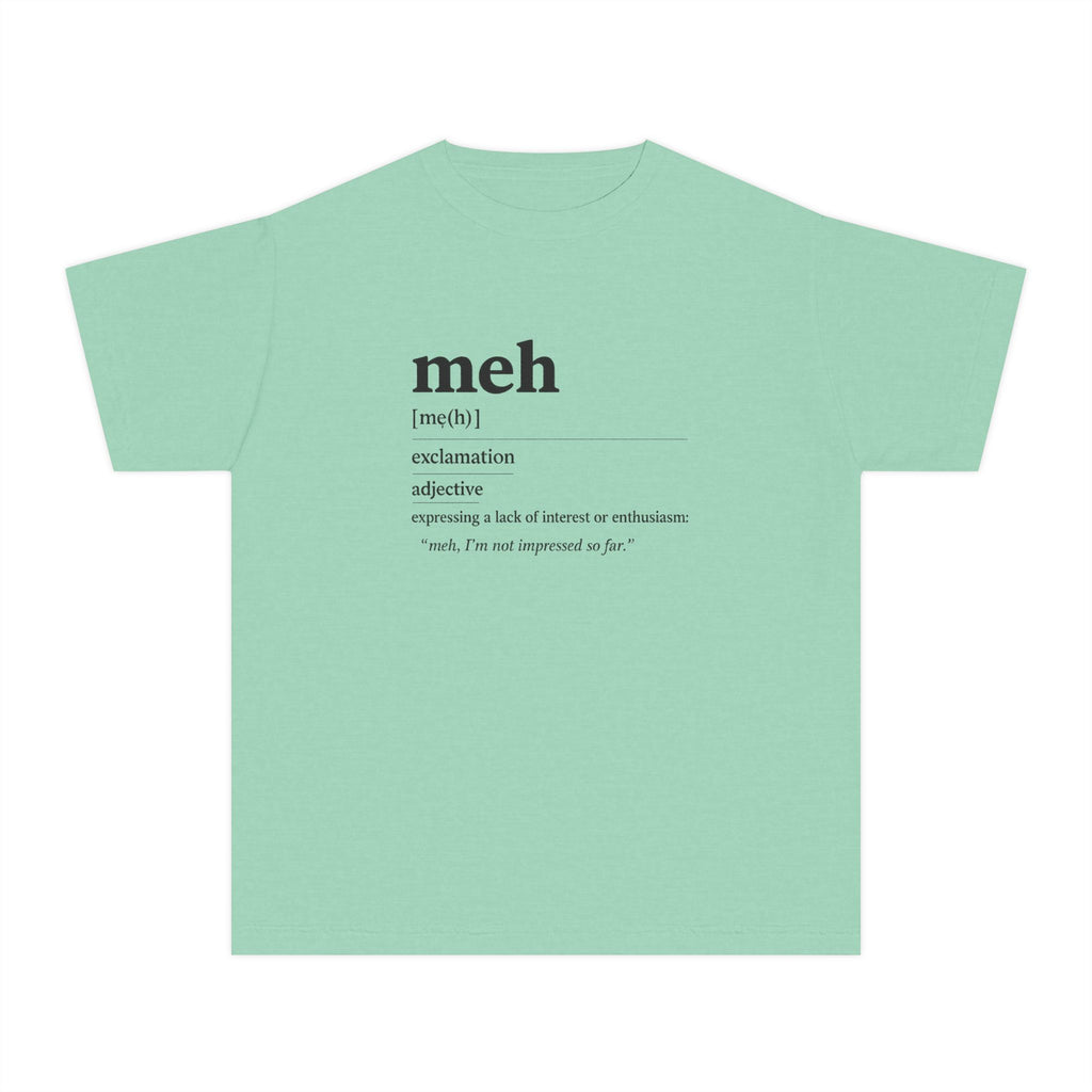 Youth “Meh” Definition T-Shirt — Funny Minimalist Kids Graphic Tee - Mutantur Labs LLC