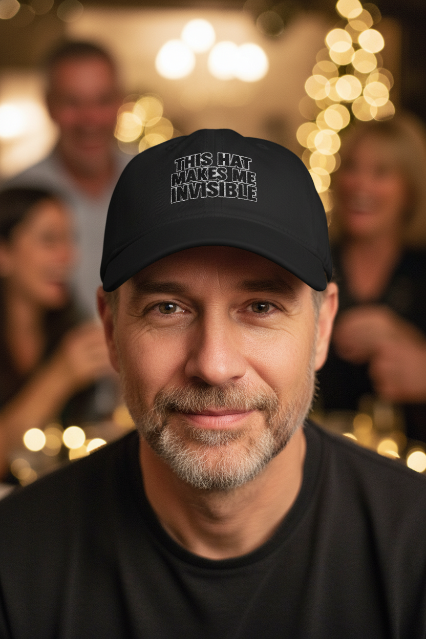 "This Hat Makes Me Invisible" Embroidered Dad Hat