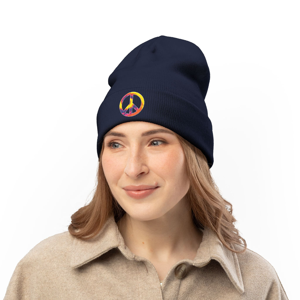 Embroidered Tie-Dye Peace Sign Beanie - Mutantur Labs LLC