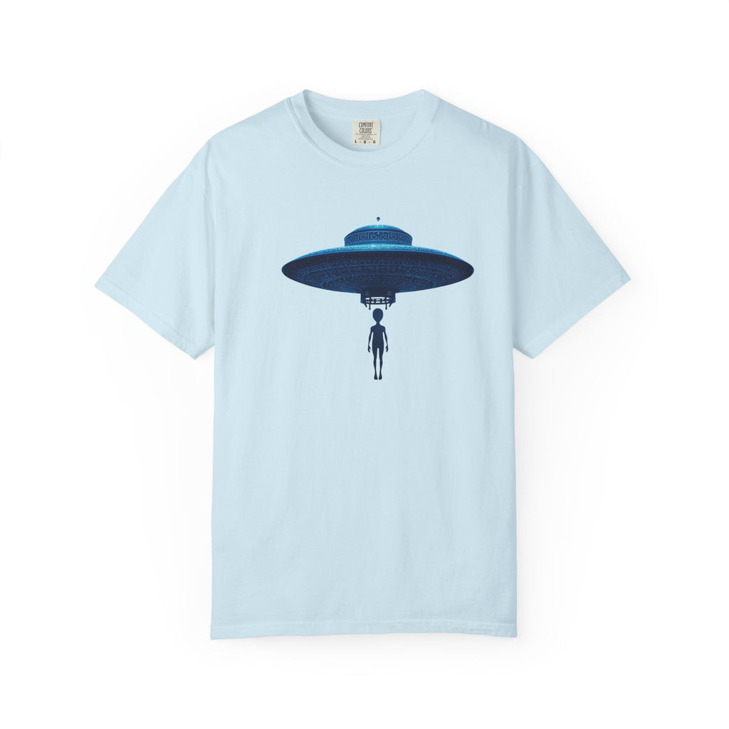 UFO Abduction T-shirt | Minimal Alien Spaceship blue chinoiserie Graphic - Mutantur Labs LLC