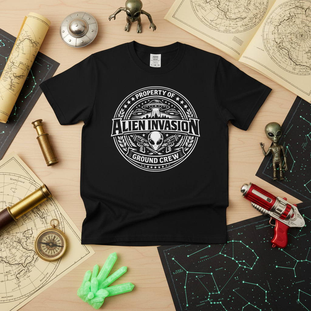 Alien Invasion Ground Crew UFO Badge Comfort Colors T-Shirt