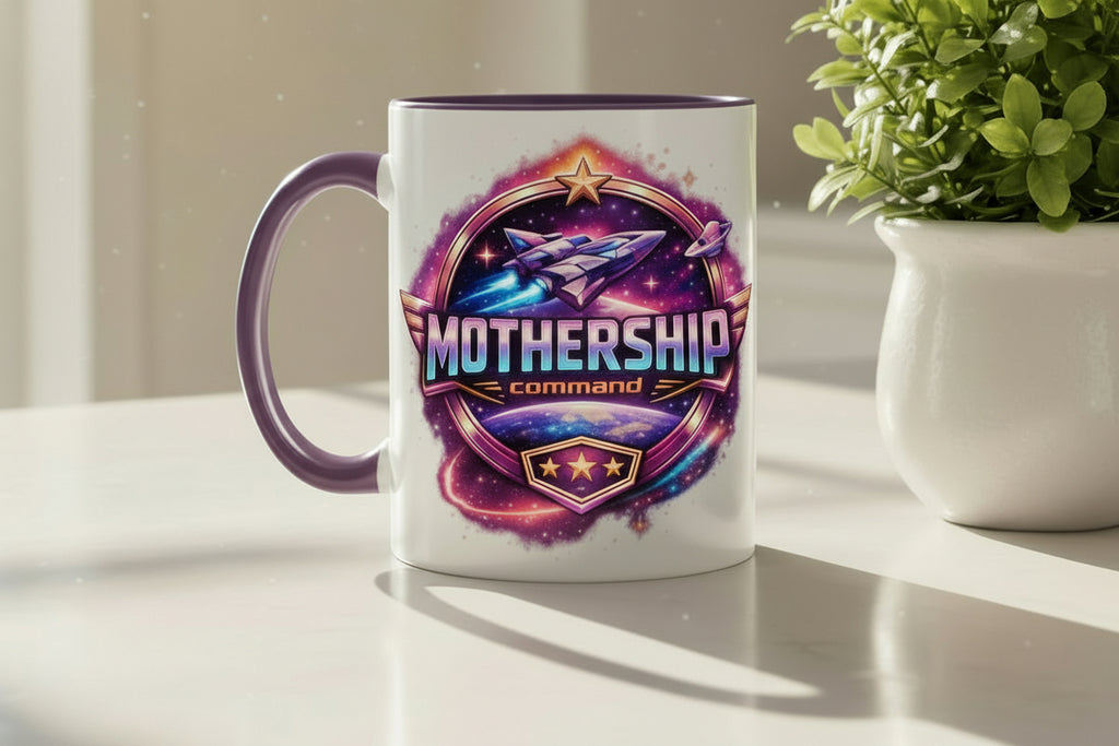 MOTHERSHIP Command Mug | Funny Sci-Fi Mom Accent Coffee Mug - Mutantur Labs LLC