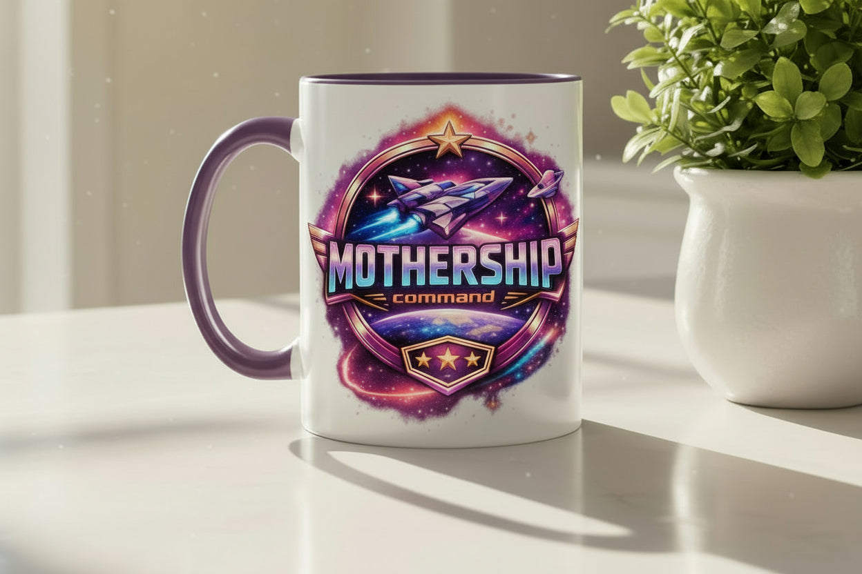 MOTHERSHIP Command Mug | Funny Sci-Fi Mom Accent Coffee Mug - Mutantur Labs LLC