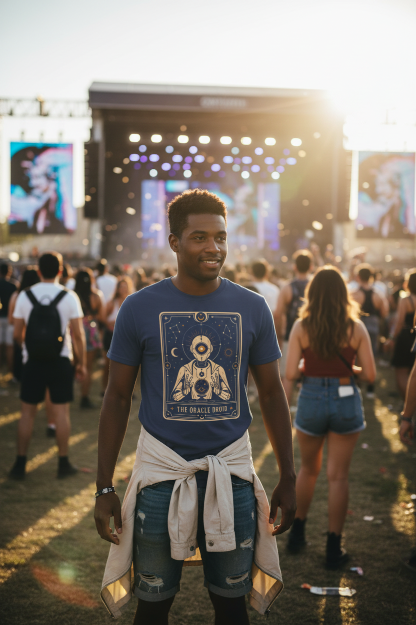 Oracle Droid Tarot T‑Shirt — Retro Sci‑Fi Tarot Robot Graphic Comfort Colors Tee - Mutantur Labs LLC