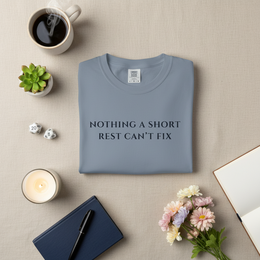 Nothing a Short Rest Can't Fix D&D Comfort Colors tee, folded view