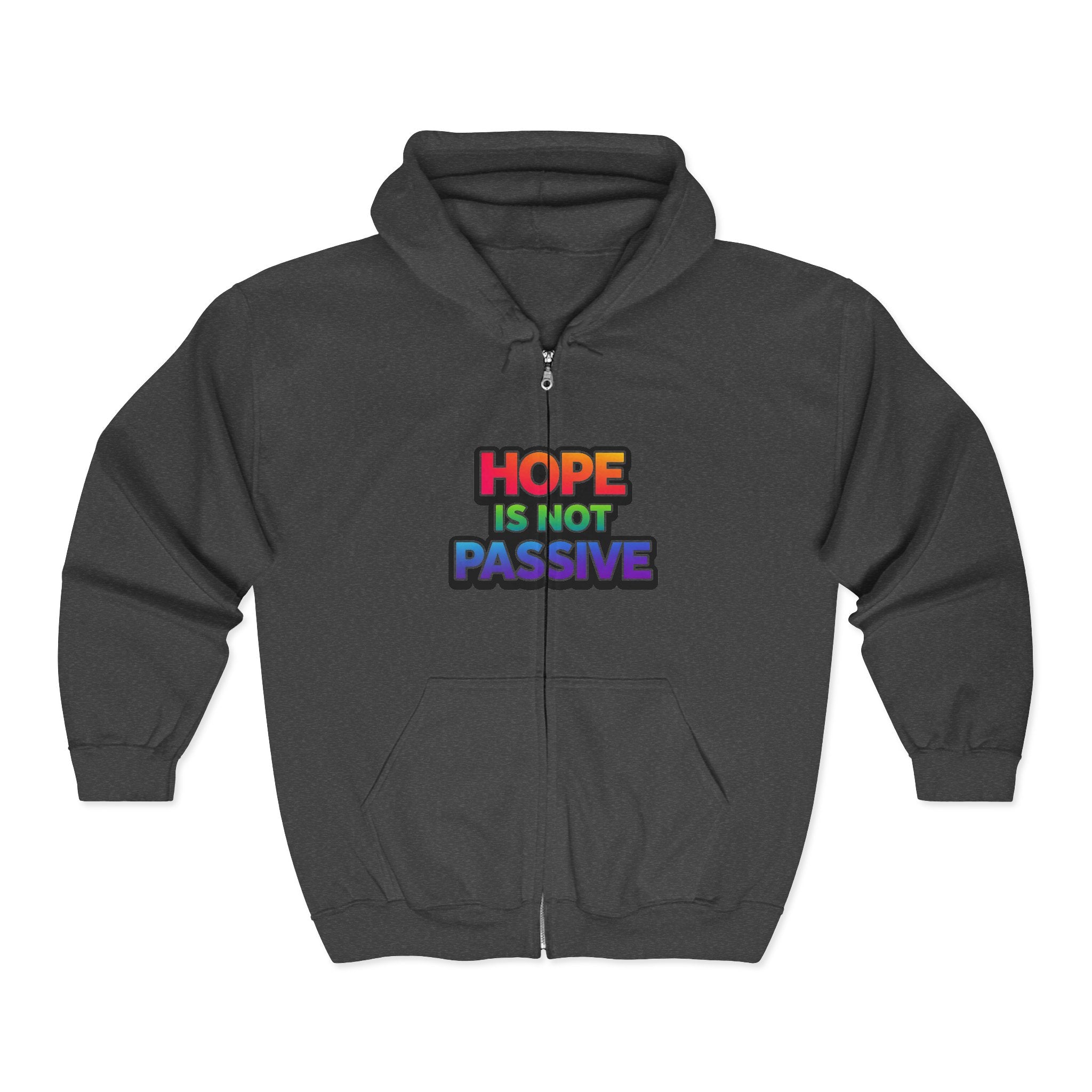 Hope Is Not Passive Hoodie | Rainbow Statement Graphic Pullover - Mutantur Labs LLC