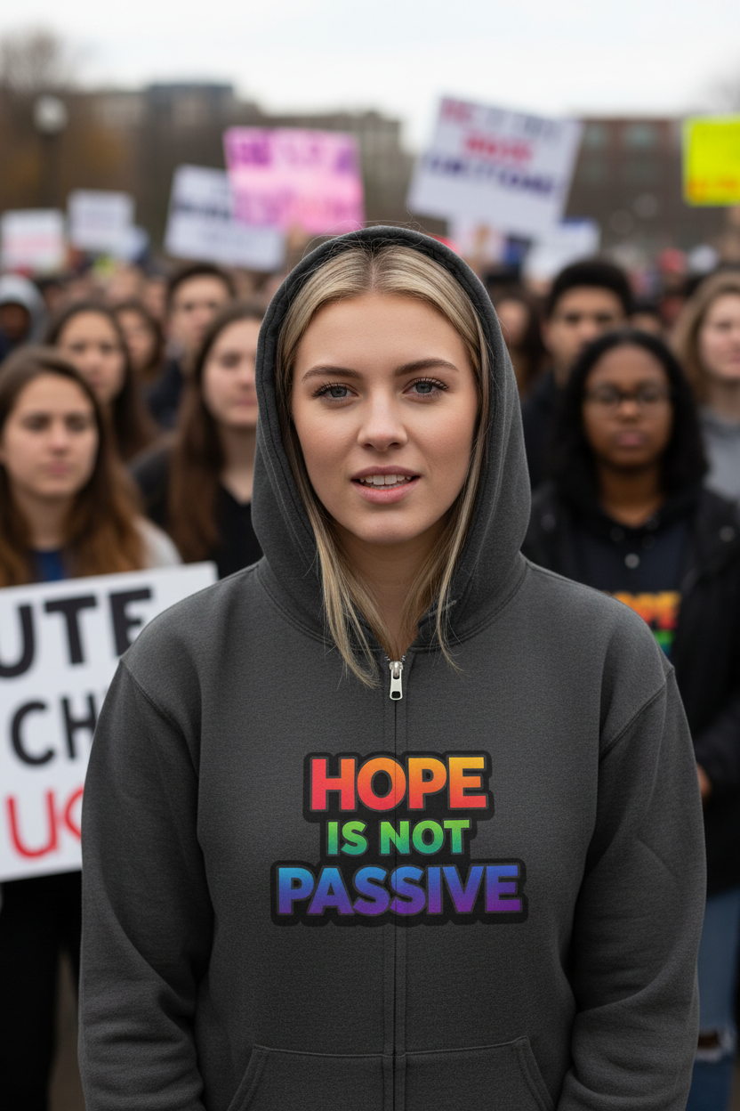 Hope Is Not Passive Hoodie | Rainbow Statement Graphic Pullover - Mutantur Labs LLC