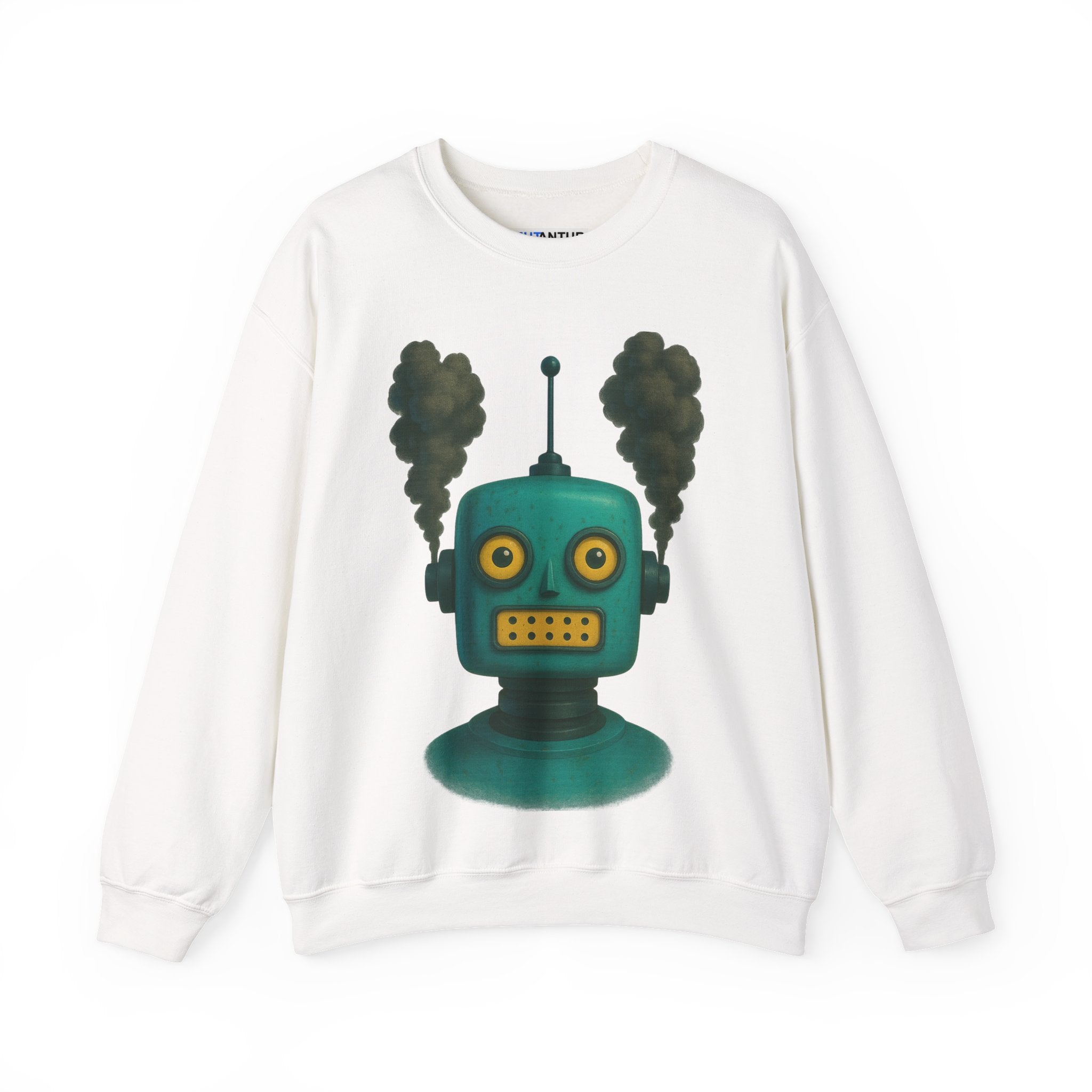 Smoking Robot Graphic Unisex Sweatshirt, Cozy Crewneck Top - Mutantur Labs LLC