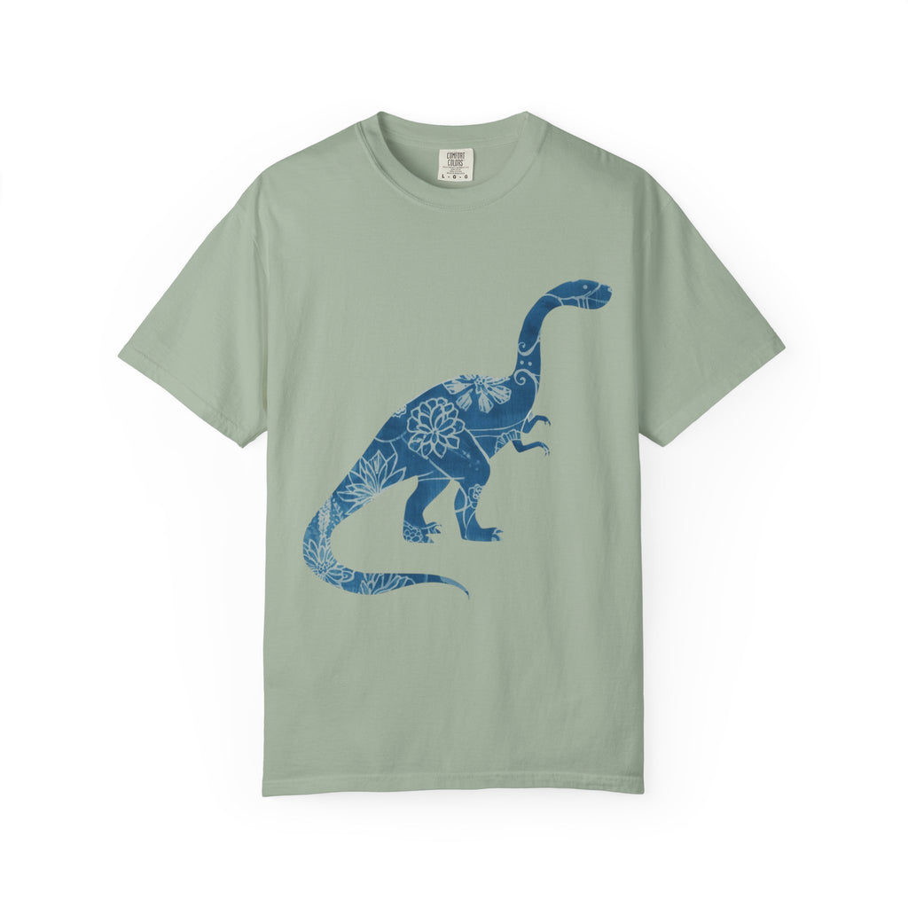 Blue Floral Dinosaur T-Shirt | Chinoiserie Brontosaurus Graphic Tee - Mutantur Labs LLC