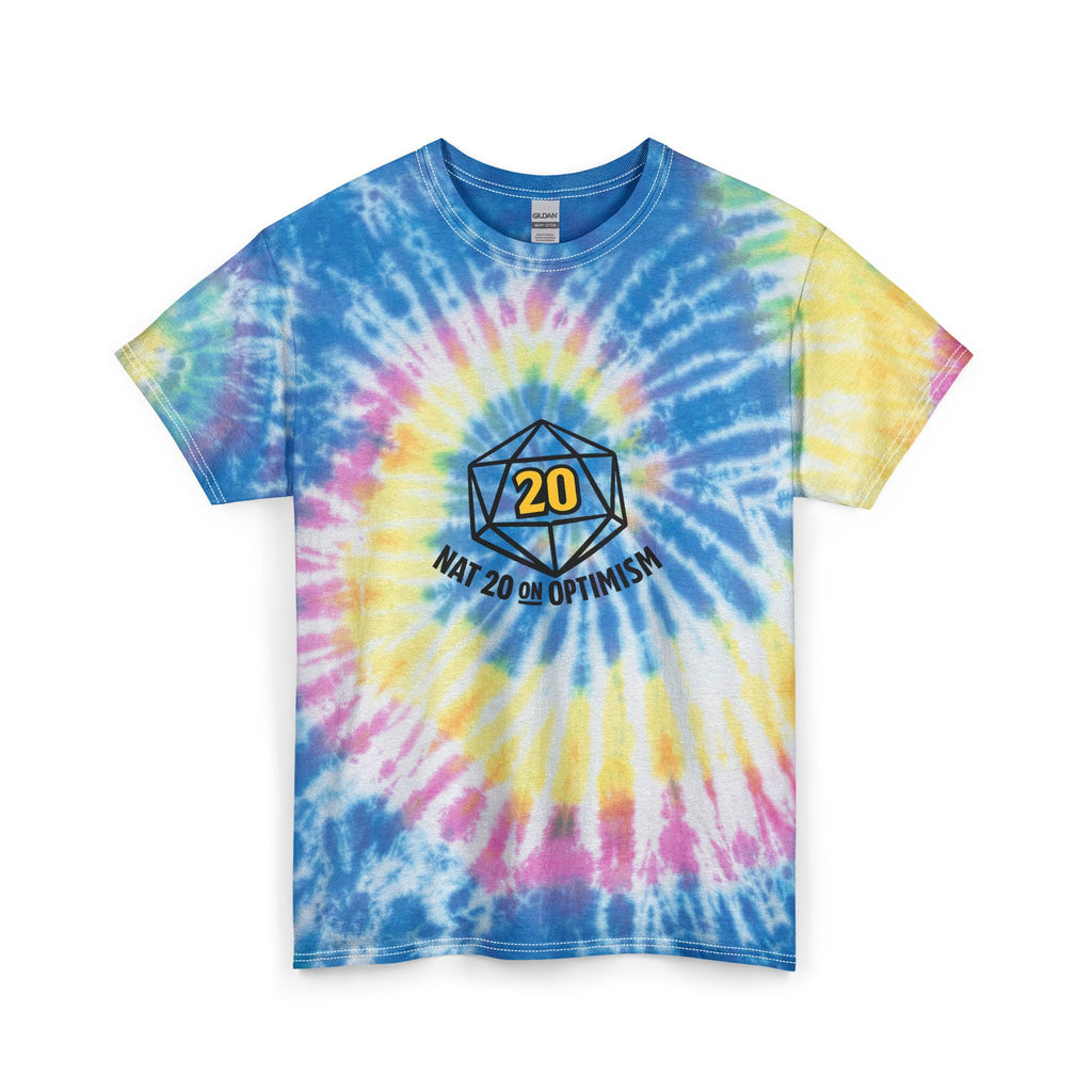 Tie-Dye Tee — D20 "Nat 20 on Optimism" Gaming T-Shirt