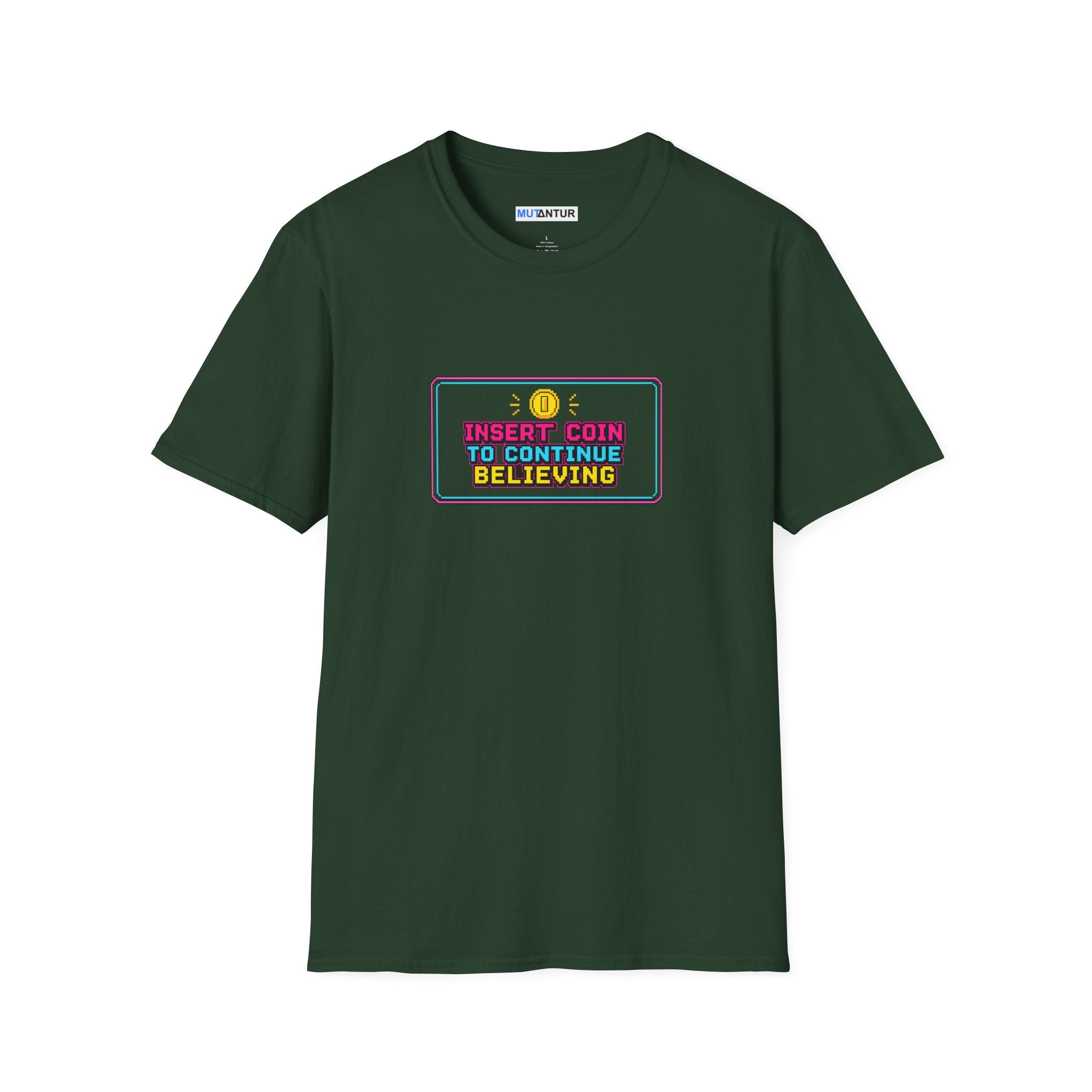 Insert Coin To Continue Believing T-Shirt | Retro Arcade Gamer Tee