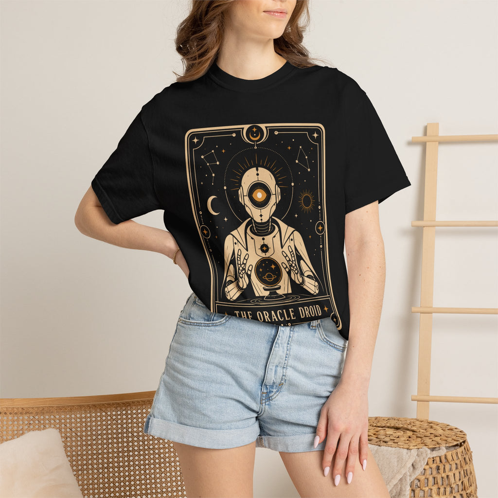 Oracle Droid Tarot T‑Shirt — Retro Sci‑Fi Tarot Robot Graphic Comfort Colors Tee - Mutantur Labs LLC