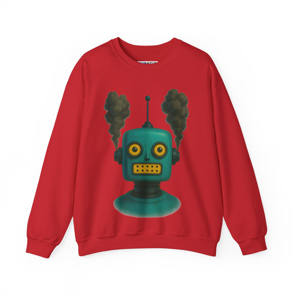 Smoking Robot Graphic Unisex Sweatshirt, Cozy Crewneck Top - Mutantur Labs LLC