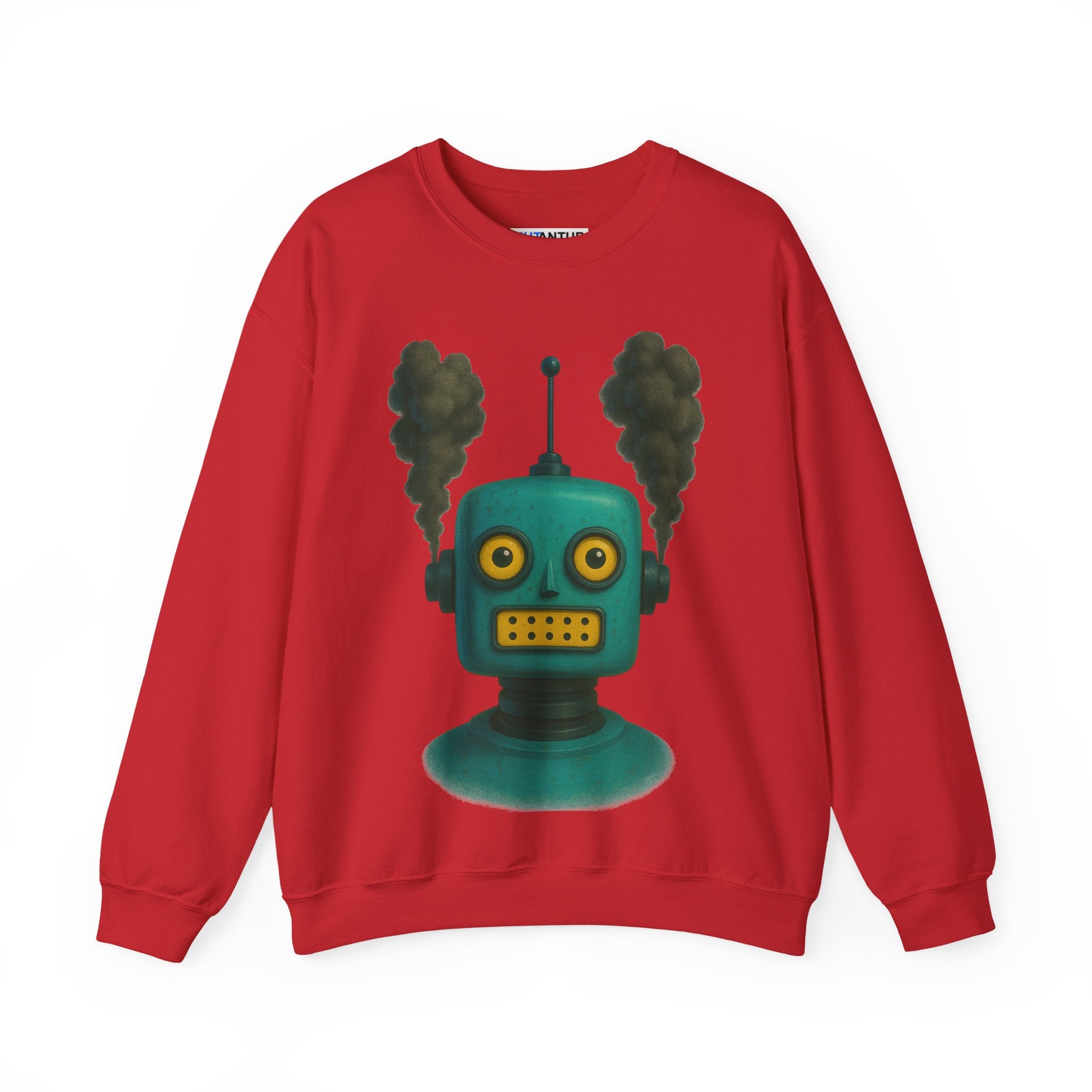 Smoking Robot Graphic Unisex Sweatshirt, Cozy Crewneck Top - Mutantur Labs LLC