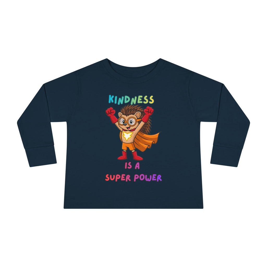 Kindness Is a Superpower Toddler Long Sleeve Tee | Hedgehog Superhero Graphic - Mutantur Labs LLC