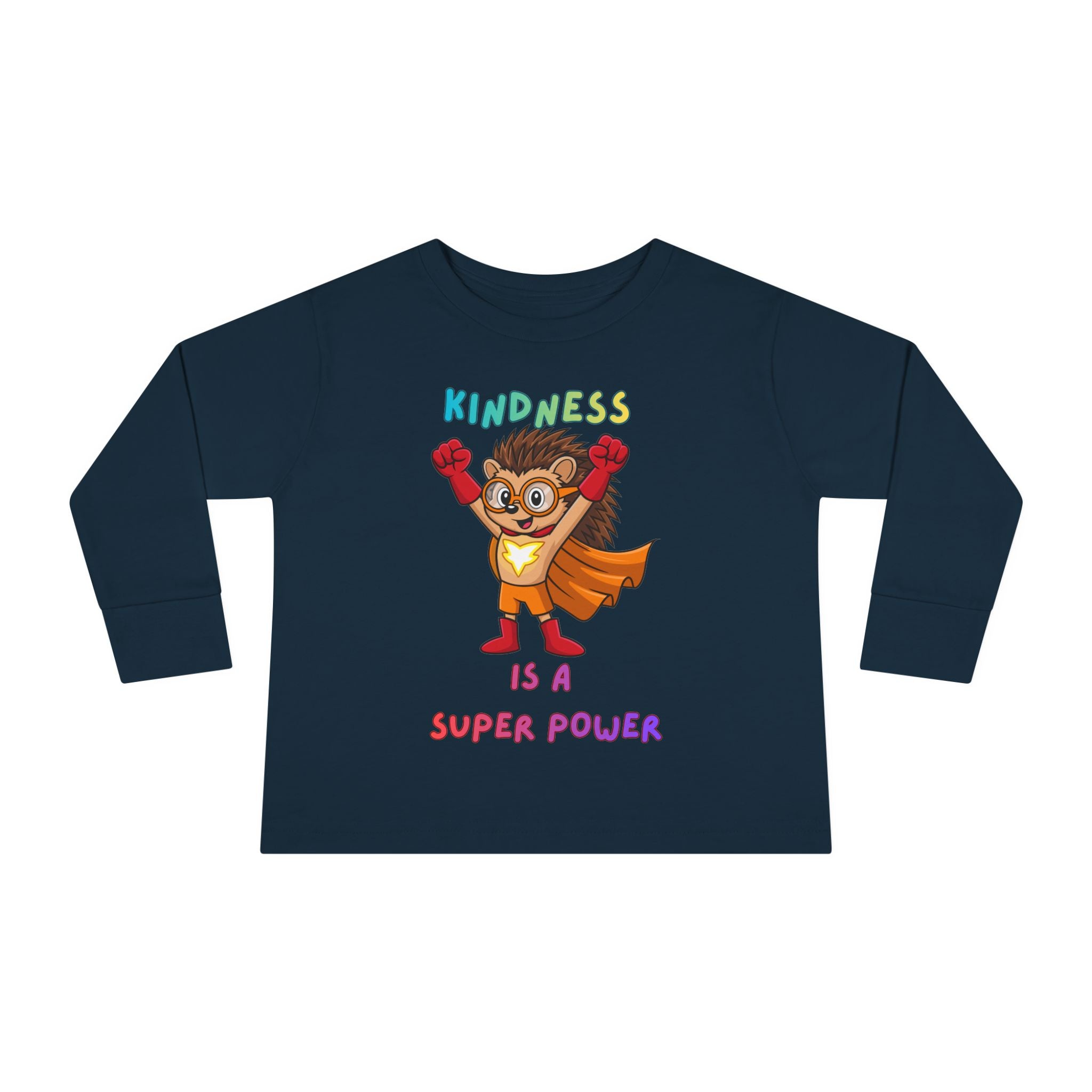 Kindness Is a Superpower Toddler Long Sleeve Tee | Hedgehog Superhero Graphic - Mutantur Labs LLC